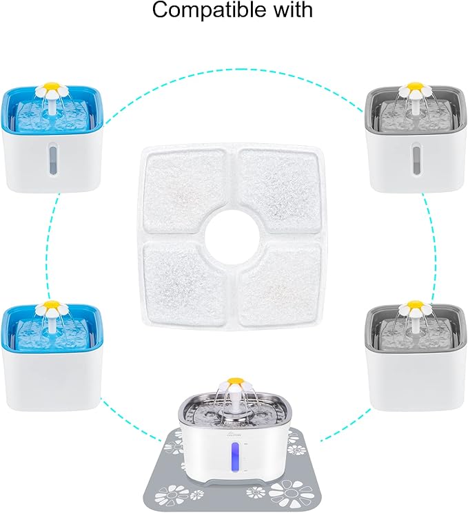 Wonder Creature Cat Water Fountain Filter, Square Cat Fountain Replacement Filters, 8 Carbon Filters Pack