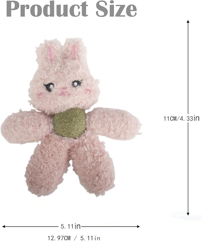 Cat Toys with Catnip Kitten Chew Bite Supplies Boredom Relief Fluffy Kitty Teeth Cleaning Chewing Cat Lovers Interactive Plush Gift (Rabbit&Panda)