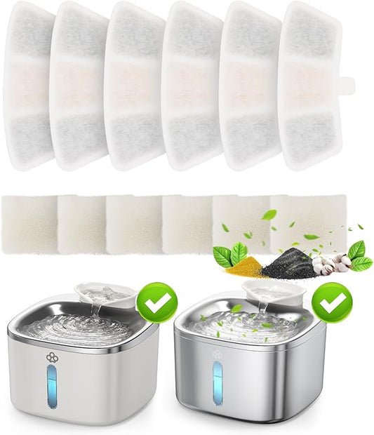 6pcs Replacement Filters for PW03 3.5L Stainless Steel Cat Water Fountain(for Fountain in Model PW03)