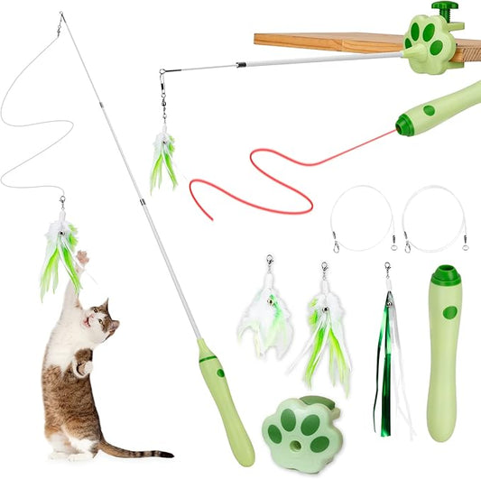 3-in-1 Retractable Cat Wand Toy for Indoor Cats Interactive Cat Feather Toys