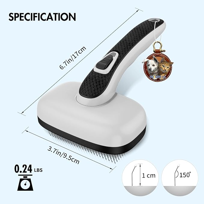 Dog Self Cleaning Slicker Brush for Shedding, Ideal for Short Long Haired Dogs, Including Cat. Removes Loose Fur, Undercoat, Mats, Tangled Hair. Suit for Large Medium Small Animal, Gray