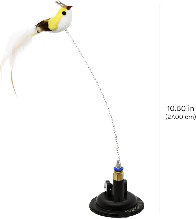 Playology Cat Toy Suction Cup Spring Bird | Interactive Toy with Lifelike Feather Bird | Secure Suction Cup with Unpredictable Movement | Perfect for Active Indoor Cats