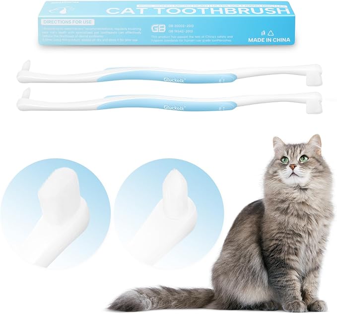 4 Pcs Dual-Sided Cat Toothbrush with Micro Brush Head, Ultra Soft Nano Bristles Pet Toothbrush Kit, Kitten/Puppy Toothbrushes, Fit into Cats/Small Dogs Mouth, Avoid Bleeding Gums