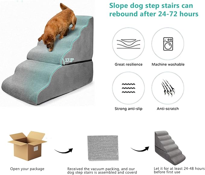 Dog Steps for Beds 30 inches Tall, 35D High Density Foam Dog Stairs for High Bed 28-30 inches, Non-Slip Bottom 6-Step Dogs Ramp/Ladder Pet Steps for Small Elder Dogs/Cats, Grey