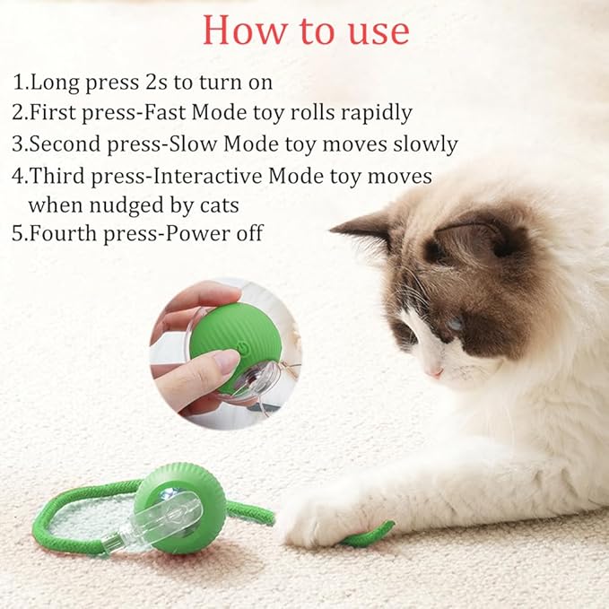 Marchul Interactive Cat Toys Ball, Automatic Moving Cat Toy for Bored Indoor Cats, Active Rolling Ball for Dogs, 360° Smart Pet Toy Fast Rolling on Carpet (Green)