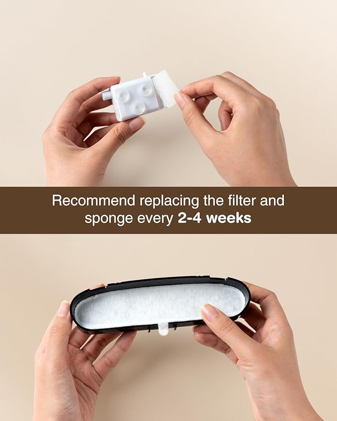 6 Packs Replacement Filters & 6 Packs Pump Filter Sponges for 108oz/3.2L Wireless Cat Water Fountain FT999, 3 Months Set of Replacement Filters, Ivory White