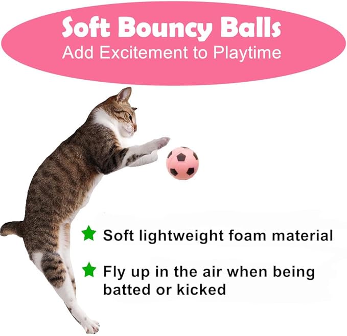 Foam Sponge Soccer Ball Cat Toy Interactive Cat Toys Independent Pet Kitten Cat Exrecise Toy Balls for Fat Cats Kittens, Soft, Bouncy and Noise Free, Pack of 24.