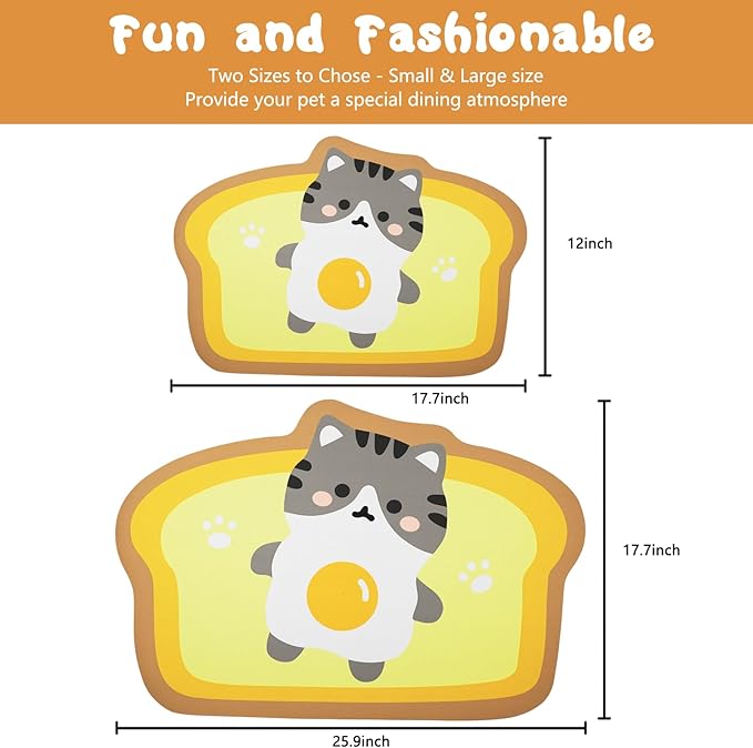 Cat Food Mats for Floor, Cat Water Bowl Mats Pet Feeding Absorbent Mat Cat Placemats for Food and Water Yellow Small 17.7 * 12 inch