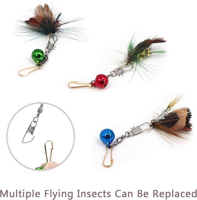 SONGWAY Cat Teaser Wand Toy - 10 Pieces Insect Cat Feather Toy Set with Retractable Wand and Feather Refills with Bell, Interactive Toys for Indoor Cats