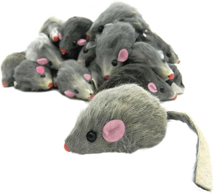 5 Pcs Gray Fur Rattle Mouse Cat Toy Mice Animal Toy Pet Supplies Furry Play Combo - Cat Toy Mix