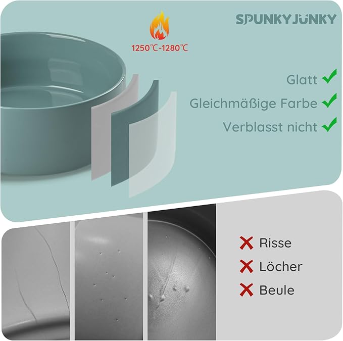 SPUNKYJUNKY 13.5OZ Ceramic Dog and Cat Bowl, Modern Cute Weighted Food Water Bowl for Replacement Light Green (2 Pack)