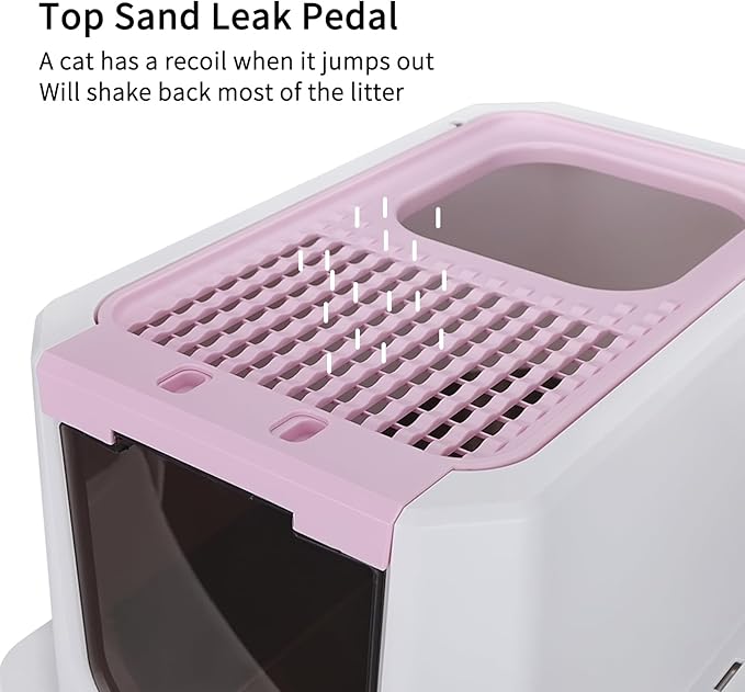 RIZZARI Stainless Steel Cat Litter Box, Odorless Enclosed Litter Box with Top Holes, Large Litter Pan for Small to Large Sized Cats (Pink, 23.8" L*15.9" W*16.1" H)