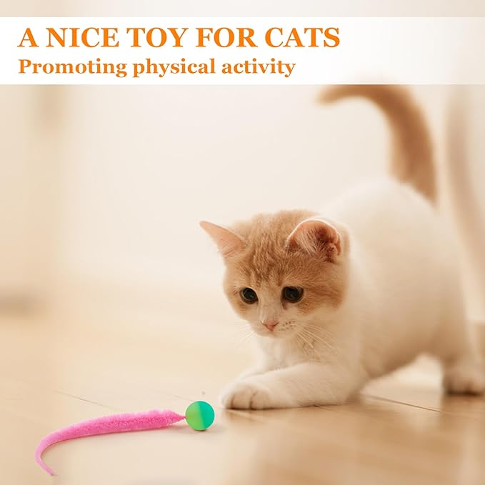 Bouncy Balls for Cats 5 Pack，Fuzzy Worm Cat Worm Toys with Ball，Magic Worm Bouncy Ball with Tail Cat Toy