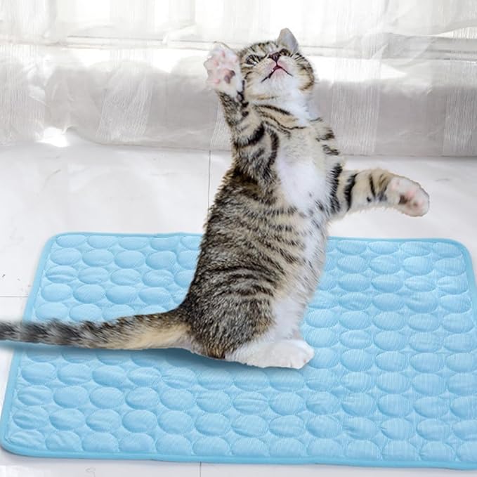 Kittra Cooling Mat for Cats Dogs, 3 Layer System Instant Cool Non Slip Kittra Pad, Washable Cooling Bed for Cats, Protect Your Cat from Silent Heat Danger (Light Blue,XL: 40" x 30")