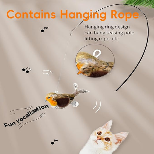 Natural Catnip Cat Toys Attract Cats to Play to Satisfy Cat's Natural Hunting Instintion Interactive Cat Toy with Lifelike Chirp Sound Box Kitten Toy Real Feather Birds Cats Toy (Red Bird)
