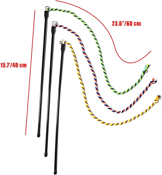 IUHKBH Cat Wands, 3 PCS Colorful Cat String Kitty Teaser Wands with Bell Interactive Kitten Toys for All Breed Sizes