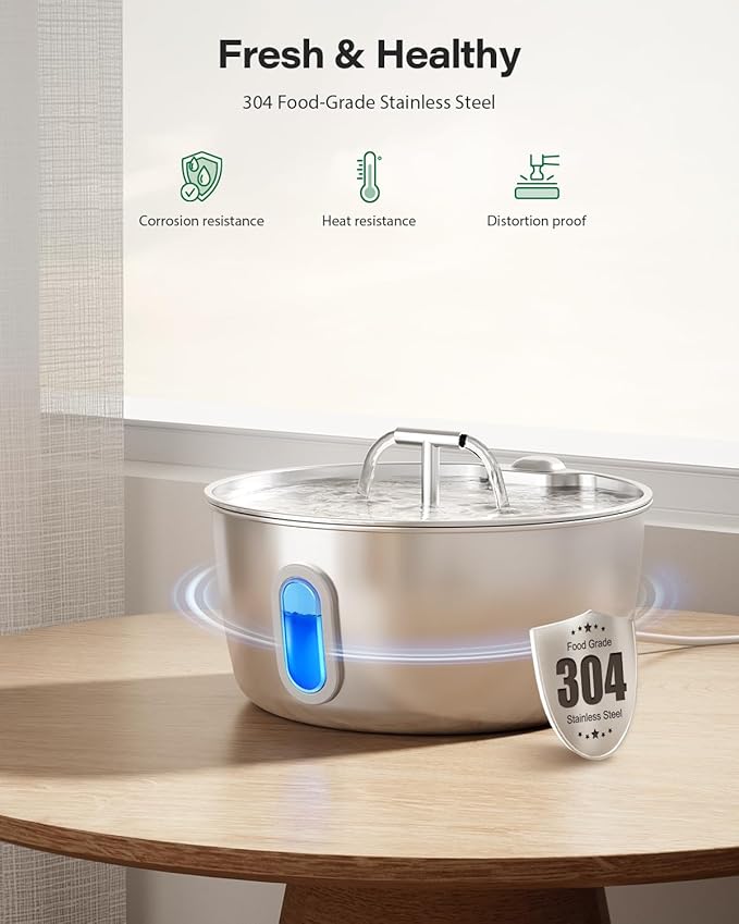 Cat Water Fountain Stainless Steel - 3.2L/108oz Pet Water Fountain for Cats Indoor - Automatic Pet Watering Dispenser (1 Filter)