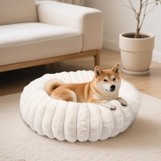 Calming Donut Dog Cat Bed, Anti-Anxiety Fluffy Warm Cozy Round Puppy Bed, Fuzzy Comfort Plush Pet Beds for Small Medium Dogs & Cats (20"/23"/28"/30"/36")