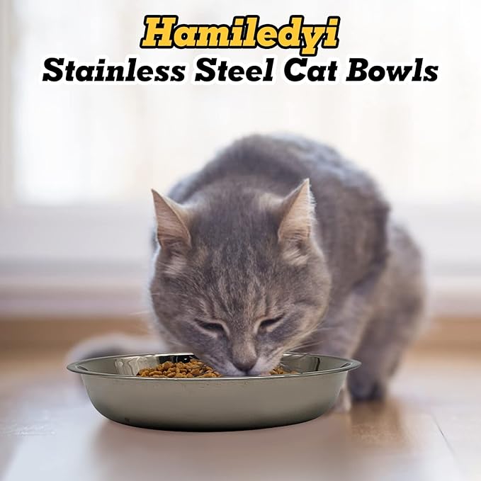 Hamiledyi 12 Pcs Stainless Steel Cat Bowls Replacement Whisker Fatigue Relief Cat Plates Pet Water Dish Shallow Kitten Bowls Pet Bowls for Dogs Cats and Other Small Animals (7.68 Inch Diameter)