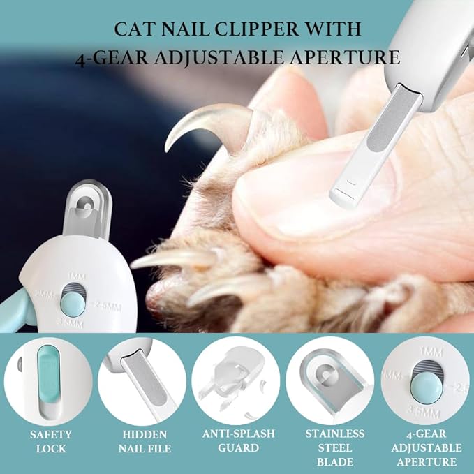 Adjustable Aperture Pet Blue Nail Clippers, Cat and Puppy Nail Trimmer with Grinding Nail File, Recommended by Pet Groomers, Safe to Avoid Over-Trimming, Professional Pet Nail Clippers for Beginners