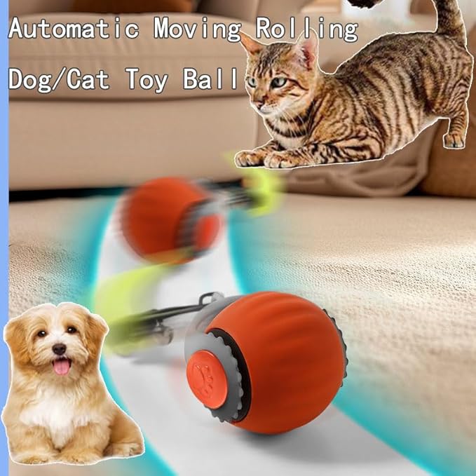 2 Pack Automatic Moving Dog Toy Ball,Smart Interactive Cat Toy Ball with Tail&Interactive Sensor,(Orange & Blue)
