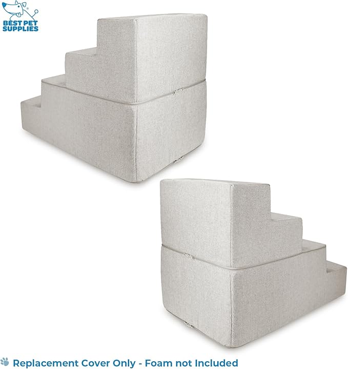 Best Pet Supplies Dog Stairs & Steps - Foam Steps for Small Dogs & Cats, Non-Slip Indoor Balanced Pet Step Support, Dog Ramp, No Assembly, Sand, Foldable 4-Step (22-inch Height)