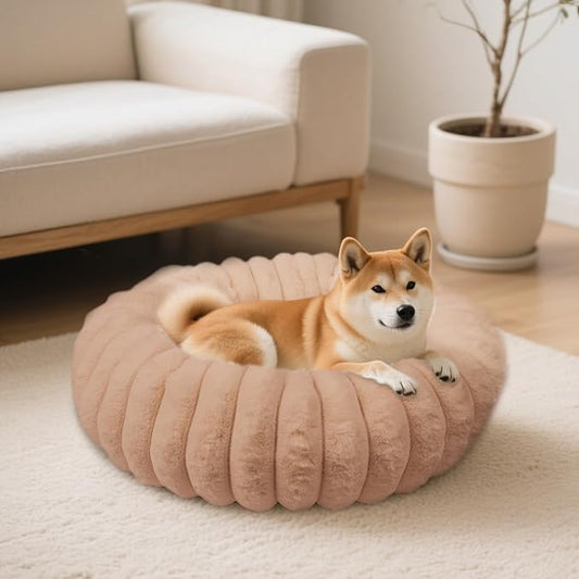 Calming Donut Dog Cat Bed, Anti-Anxiety Fluffy Warm Cozy Round Puppy Bed, Fuzzy Comfort Plush Pet Beds for Small Medium Dogs & Cats (20"/23"/28"/30"/36")