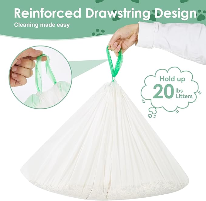 60 Count 36"x18" Large Litter Box Liners,XL Jumbo Drawstring Extra Thick Cat Litter Bags,Extra Durable Cat Litter Bags for Pet Supplies