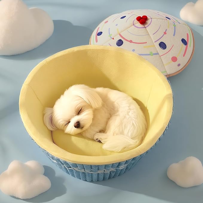 Cute Cat Beds Kitten Beds, Soft Small Dog Beds, Washable Pet Beds for Puppy and Kitty, Funny Cupcake Cat Cave, 20 Inches