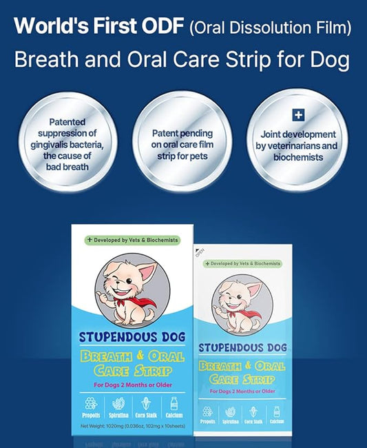 Breath Freshener Strip for Clean Teeth, Fresh Breath, & Healthy Mouth: Dog Water Additive for Dental Care - Pet Bad Breath Remedy - Cat Dental Mint Treats (10 Strips)