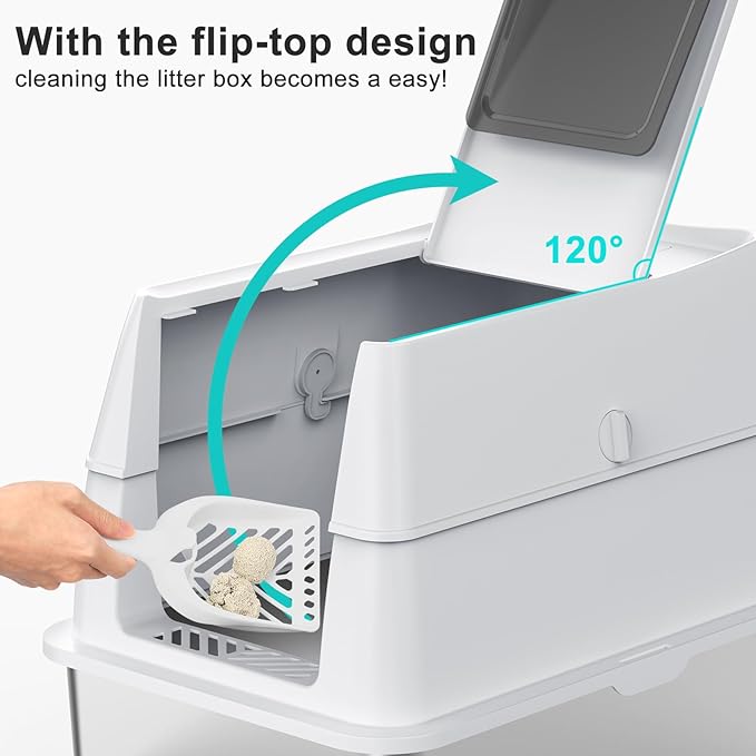 Stainless Steel Litter Box with Lid, XL Extra Large Metal Cat Litter Boxes for Big Cats Enclosed, Easy to Scoop with Litter Scoop Set, High Sides Enclosure Anti-Urine Leakage Non-Sticky