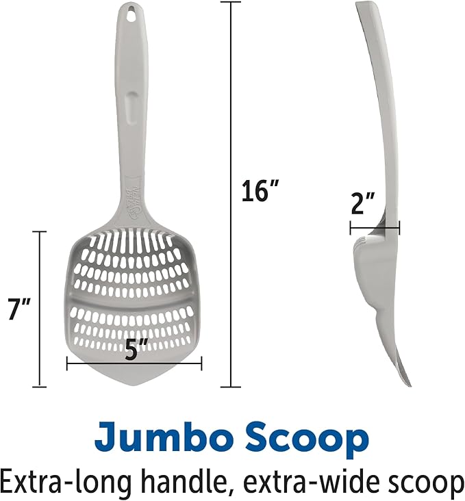 KittyGoHere Senior Cat Litter Box 2 Pack, Large Beach Sand Low Entrance Kitty Litter Box, Sized for Cats Comfort, Perfect for Senior and Arthritic Cats, Made in USA – Includes Long-Handle Jumbo Scoop