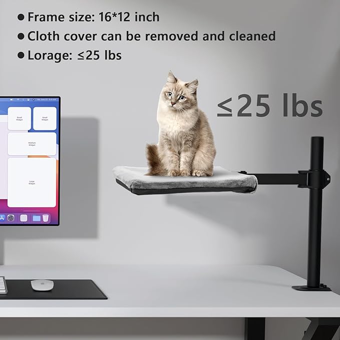 Cat Desk Bed - Perfect Cat Hammock for Your Desk Perch Adjustable Steel Frame Soft Fabric Removable Washable 16 inch Unique and Modern cat Furniture