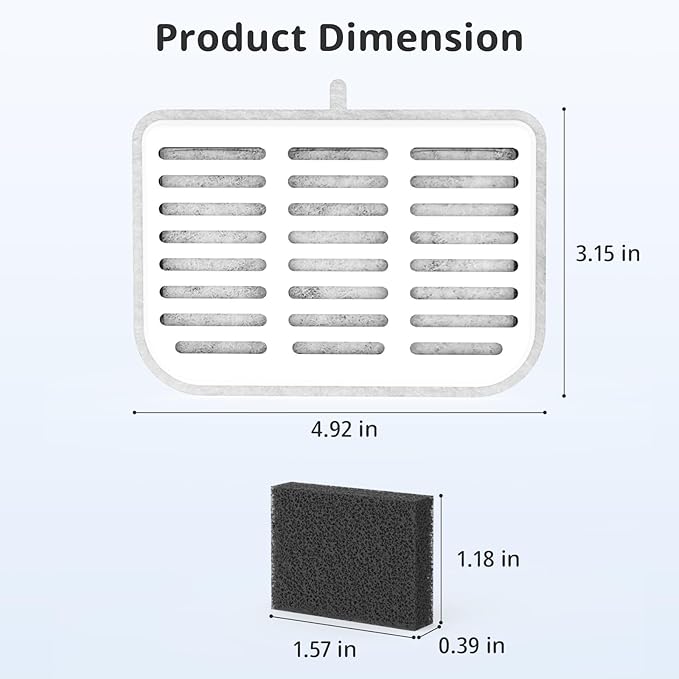 Filter Unit Rect For E VERSWEET MAX Cordless 105fl oz/3L Pet Cat Water Fountain Filter Replacement (Square-5 Filters+5 Sponges)