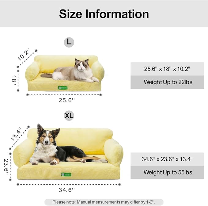 MEWOOFUN 34.6" Orthopedic Dog Bed Sofa for Small Medium Dogs, Egg- Foam Dog Couch with Removable Washable Cover and Non-Slip Bottom (Large, Yellow)