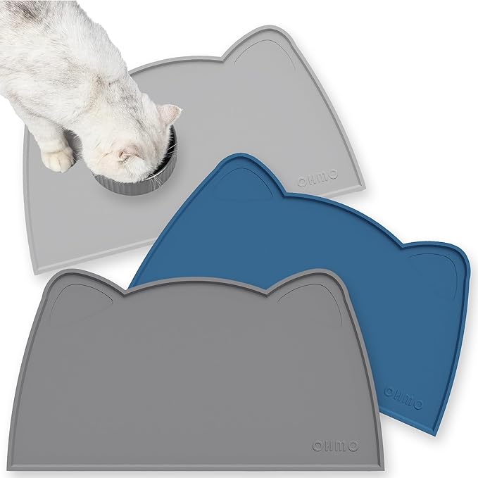 OHMO - Cat Food Mat, Silicone Pet Feeding Mat for Floor Non-Skid Waterproof Dog Water Bowl Tray, Easy to Clean Pet Placemat (Dark Grey, 18 * 9.8'')