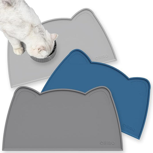 OHMO - Cat Food Mat, Silicone Pet Feeding Mat for Floor Non-Skid Waterproof Dog Water Bowl Tray, Easy to Clean Pet Placemat (Dark Grey, 18 * 9.8'')