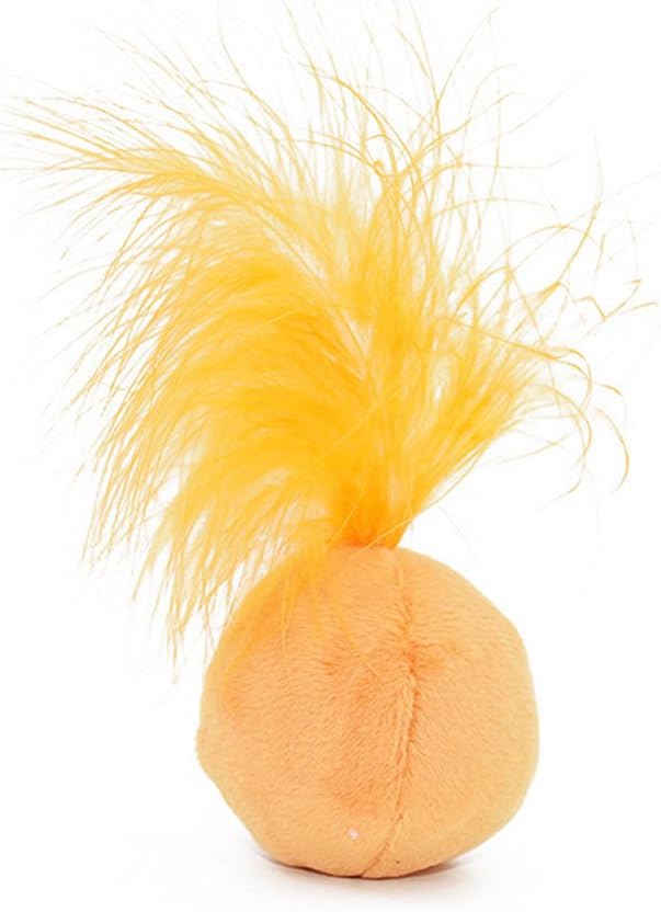 Furry Rattle Ball Cat Toy with Feather and Catnip - Interactive Pom Pom Balls for Cats, Soft and Lightweight, 2 Inch, 12 Pack.