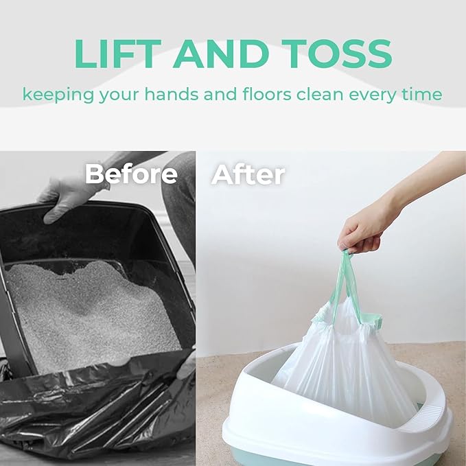 120 Pack Cat Litter Box Liners with Drawstring, Heavy Duty Cat Litter Box Liners Waste Bags Replacement