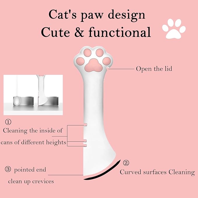 3 Pcs Pet Food Can Lids & One Can Spoon | Cute Paw Shape Opener Spatula Cat Wet Food Spoon | Universal BPA Free Silicone Can Spoon & Covers for Dog Cat Cans(Pink)