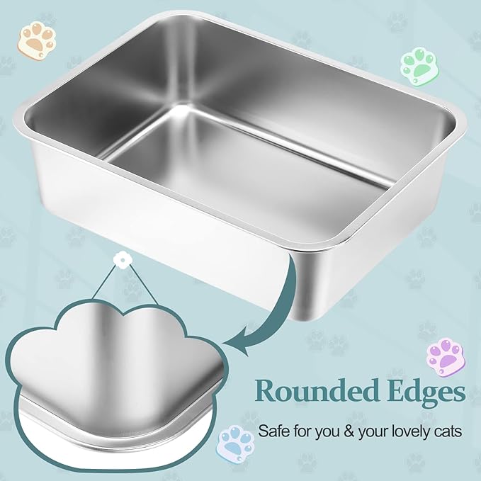 Gerrii 3 Packs Extra Large Stainless Steel Litter Box for Cat with High Sides, Non Stick Smooth Surface, Easy to Clean for Cat Bunny(23.6 x 15.7 x 5.9'')