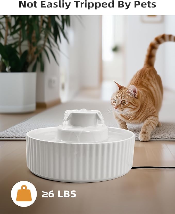 Ceramic Cat Water Fountain, waatoos 2.1L/71oz Cupcake Pet Water Fountain with 3 Carbon Filters and 2 Water Pumps, Automatic Water Dispenser for Cats and Small Dogs (White)