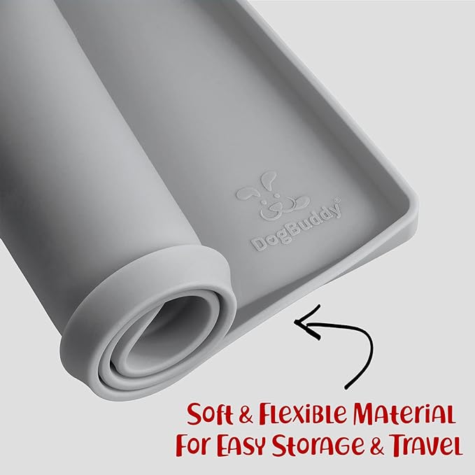 DogBuddy Dog Food Mat – Waterproof Dog Bowl Mat for Food and Water, Silicone Pet Feeding Mats for Floors, Non-Slip Placemat with High Edges for Dogs Bowls, Puppy Essentials (XL: 28" x 18", Mist)