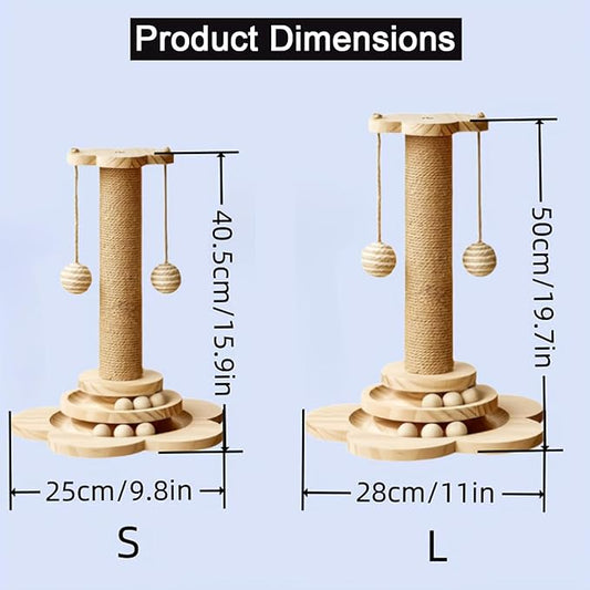 Cat Scratching Post 20'' Tall Cat Scratching Post for Indoor Cats Adults with Hanging Ball and Interactive Wooden Ball Sisal Rope Cats Scratch Post