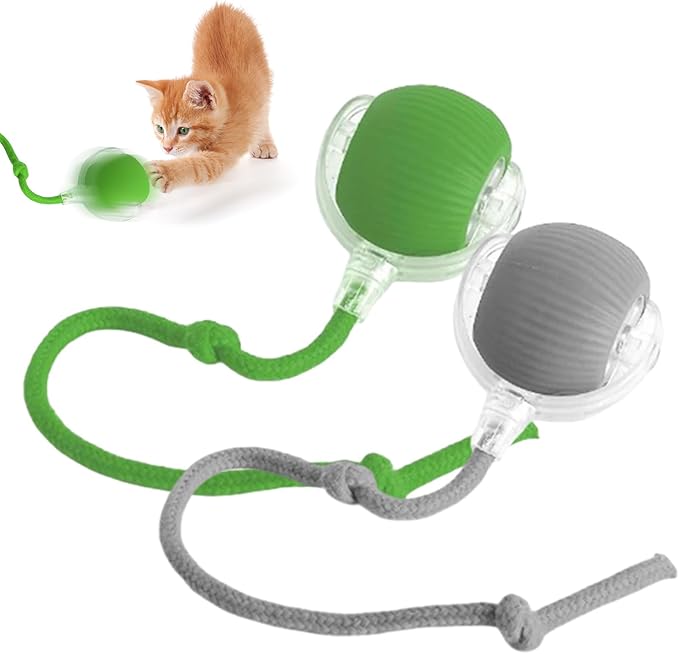 2pcs Smart Interactive Pet Toy Ball, Self Rolling Dog Ball Interactive Cat Toys, 360° Smart Automatic Rolling Ball Toy for Dogs Cats Indoor Outdoor Play (Green&Grey)