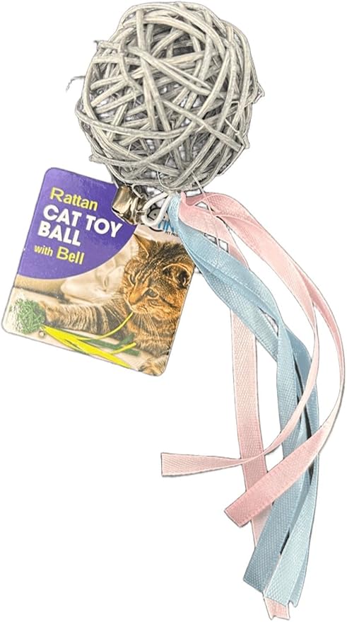 Rattan Ball Cat Toy, Pet Friendly, Safe and Fun for Your Cat, Encouraging Pouncing, Batting and Chasing with Unique Texture for Mental Stimulation and Physical Exercise, Gray