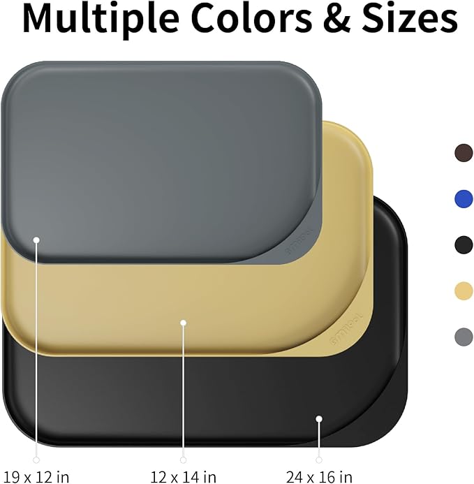 Silicone Pet Feeding Mat with Raised Edge & Residue Collection Pocket for Food and Water, Dog Bowl Mats, Cat Bowls Placemat with High Lip for Floor Waterproof, 24 x 16 x 0.8 Black