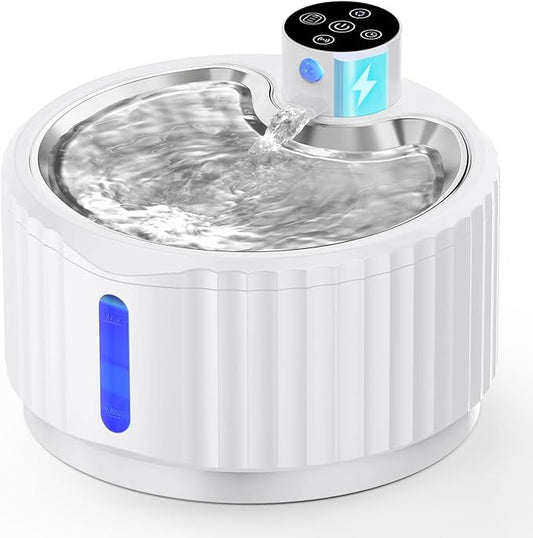 Wireless Cat Water Fountain, 95 oz/2.8 L Battery Operated Pet Water Fountain for Cats Inside, Automatic Dog Water Fountain with Stainless Steel Tray, Motion Sensor, Quiet Pump (White)
