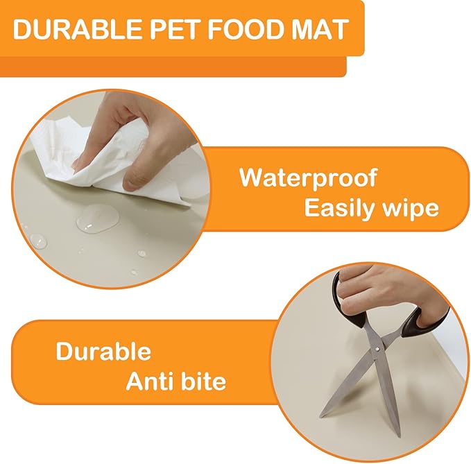 KVK Dog Water Mat 39.4 by 29.5in Extra Large - Silicone Mat for Dog Bowls Waterproof Non Slip - XL Pet Mat for Food and Water Protect Floors - Beige