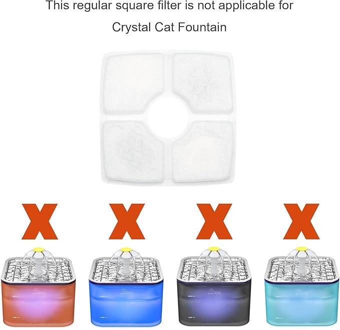 Wonder Creature Cat Water Filter, Cat Fountain Filter Replacement, 8 Square Carbon Filters and 4 Upgraded Sponge Foam Filter for Cubic Stainless Steel Top Cat Fountain